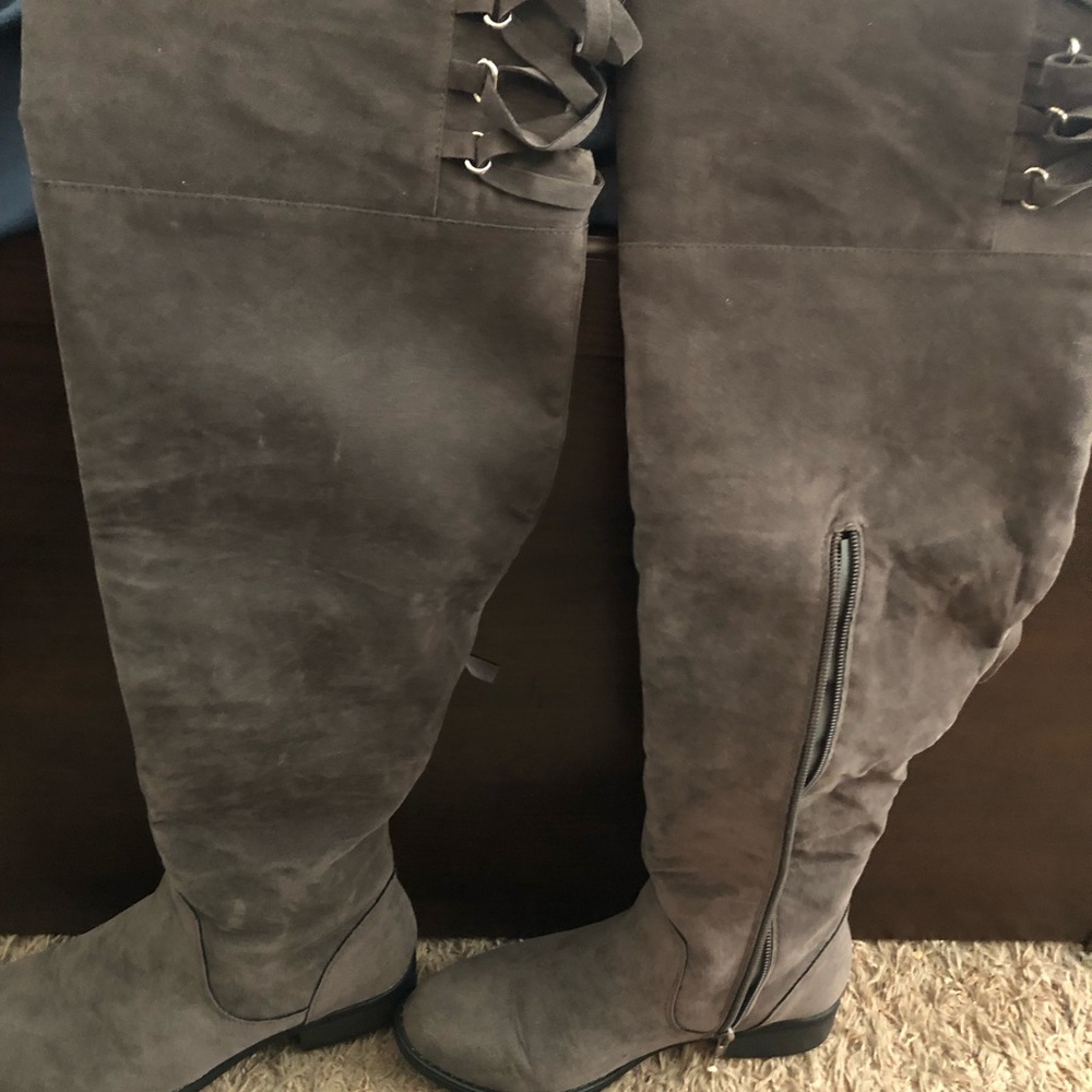 Thigh high grey boots